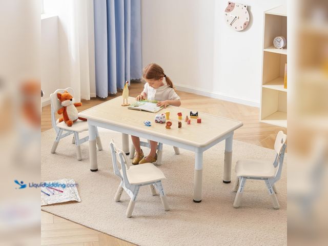 Lot 49-3708601 - (2 chairs) Kids Study Table and Chairs Set, Height Adjustable Toddler Table and Chair Set for Kids A...