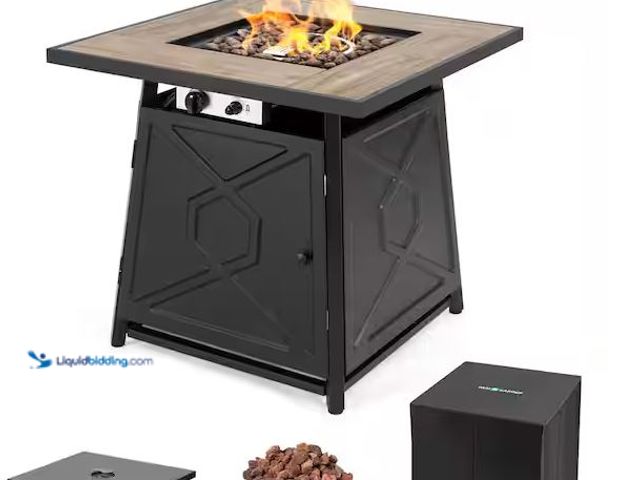 Lot 49-5474360 - Nuu Garden
28 in. Square Metal Outdoor Propane Fire Pit Table with PVC Cover and Lava Rocks, 50,000...