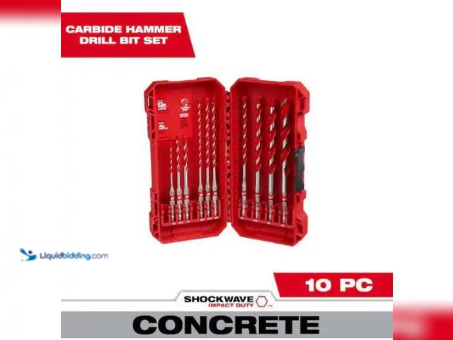 Lot 49-1577159 - Milwaukee SHOCKWAVE Carbide Hammer Drill Bit Set. (10-Piece), Model # 48-20-9058, Used, (6) Pieces m...