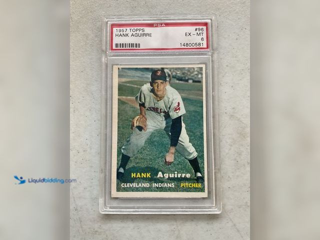 Lot 49-1505791 - COLLECTIBLE WOW GRADED CARD! 1957 TOPPS HANK AGUIRRE #96 PSA GRADED 6 EX-MT #COINS0122