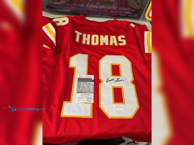 Lot 49-1505744 - COLLECTIBLE NICE EMMITT THOMAS KANSAS CITY CHIEFS AUTOGRAPHED STITCHED JERSEY WITH JSA COA #COINS012...