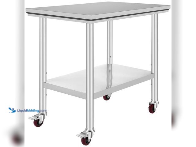 Lot 49-5496037 - Vevor 35 x 24 x 33 in. Stainless Steel, 700LBS. Capacity, 4 Wheels, 3-Level Height Adjustable Kitche...