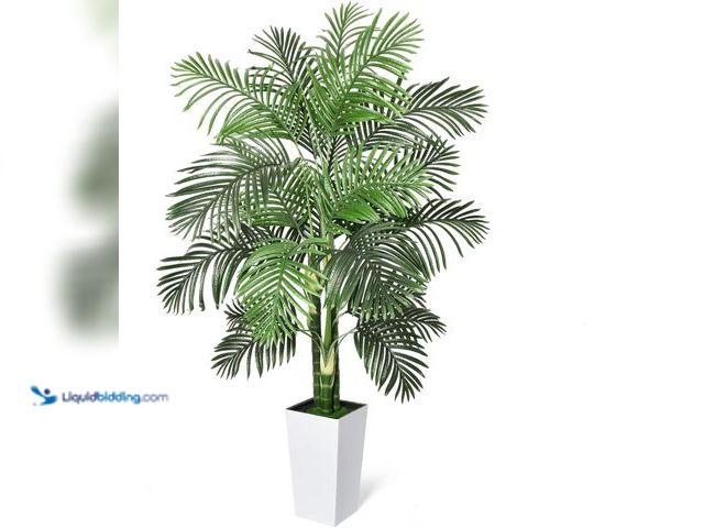 Lot 49-5543659 - Timoo Fake Palm Tree Decor 6 FT Artificial Plants Indoor with White Tall Planter, UV Resistant Areca...