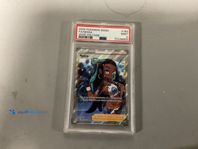 Lot 49-1505981 - WOW GRADED CARD! 2020 POKEMON SWSH NESSA VIVID VOLTAGE FULL ART 183/185 PSA 9 MINT HOLO AMAZING CARD...
