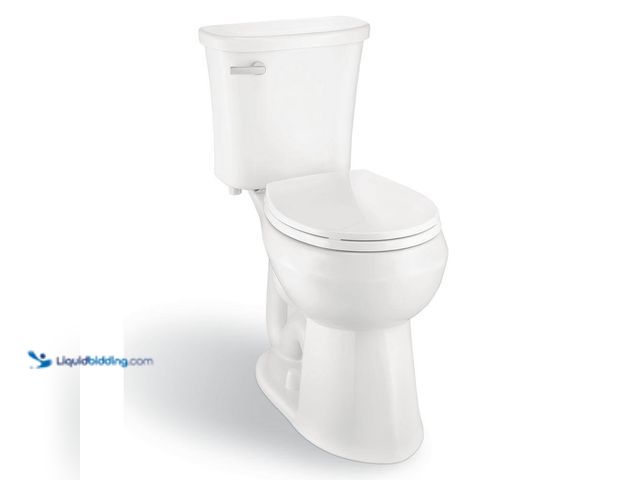 Lot 49-5453199 - Glacier Bay Power Flush 12 inch Rough In Two-Piece 1.28 GPF Single Flush Round Toilet in White Seat ...