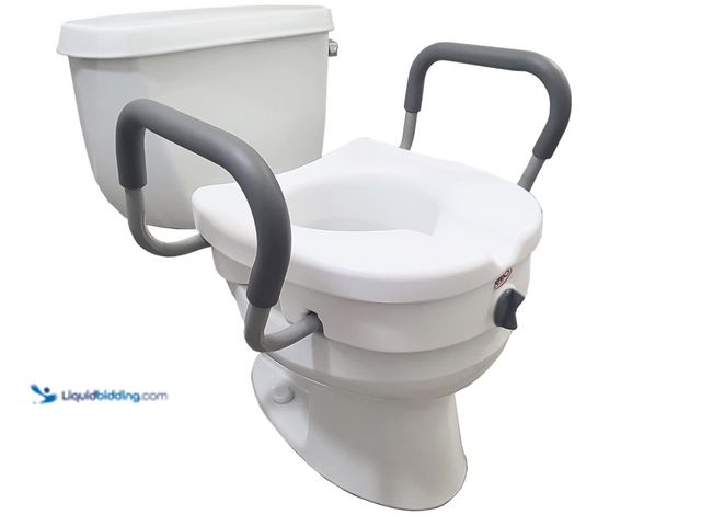 Lot 49-3431460 - Carex E-Z Lock Raised Toilet Seat With Handles, 5" Toilet Seat Riser with Arms, Handicap Raised Toil...