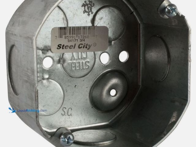 Lot 49-1532826 - (25) Steel City 54171-3/4, 4" x 2-1/8", Drawn Steel, Octagon, Ceiling Box, Model# 785991172607, Unus...