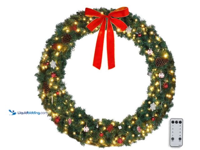 Lot 49-1539991 - Zimtown 48in Outdoor Christmas Wreath Decoration Garland Garden w/ 150 Lights 450 Branches Model #50...