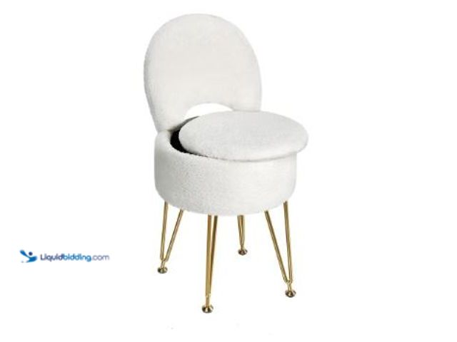 Lot 49-1577227 - GREENSTELL Small Vanity Stool Chair with Storage and Folding Back, 13" x 13" x 17.7" Faux Fur Soft O...