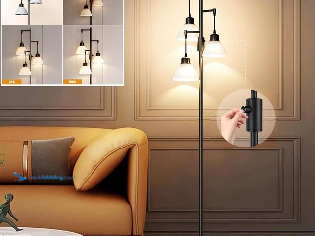 Lot 49-3481736 - Lightdot 67IN Dimmable Floor Lamp for Living Room, Industrial 3-Light Tree Floor Lamps with LED E26 ...