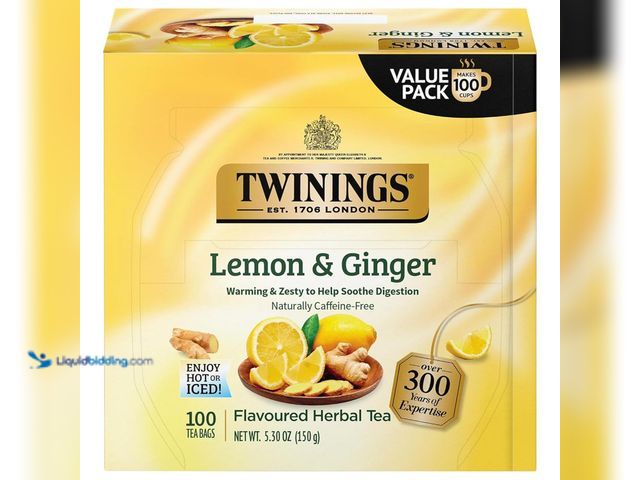 Lot 49-5414209 - Twinings Lemon & Ginger Herbal Tea Individually Wrapped Bags, 100 Count (Pack of 1), Tangy Lemon, Sp...