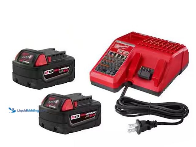 Lot 49-1548064 - Milwaukee M18 18-Volt Lithium-Ion XC Starter Kit with Two 5.0Ah Batteries and Charger Model # 48-59-...
