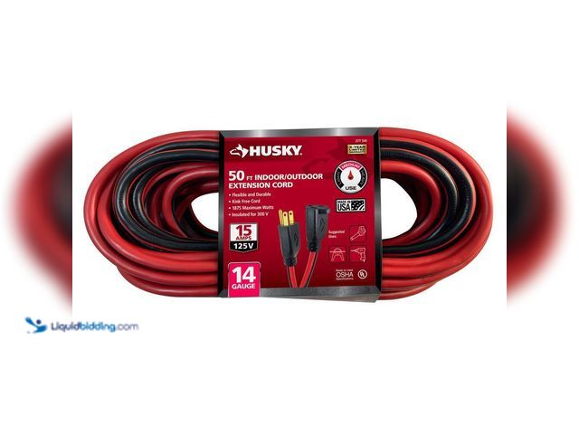 Lot 49-5413102 - Husky
50 ft. 14/3 Medium Duty Indoor/Outdoor Extension Cord, Red/Black Unused
