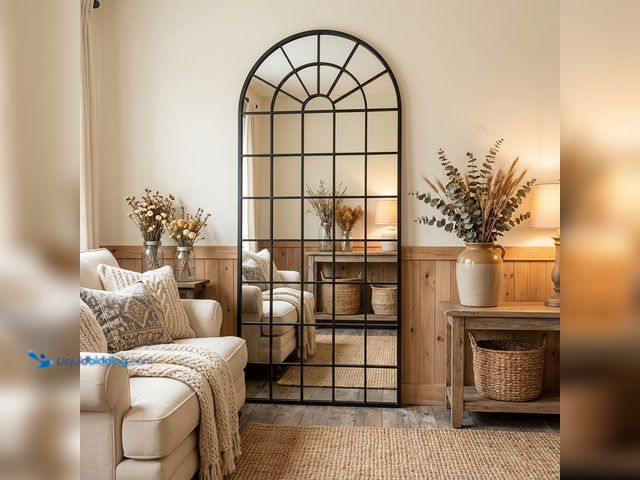 Lot 49-5485676 - 64''x30'' Large Arched Window Pane Mirror| Black Arched Mirrors. Unused with hardware