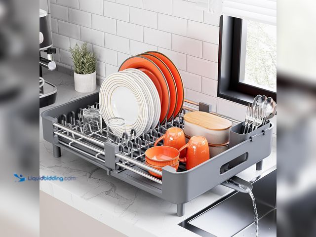 Lot 49-5458852 - Stainless Steel Dish Drying Rack - Dish Drainer for Kitchen Counter, Extendable Drainboard with Fold...