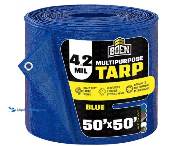 Lot 49-1622507 - BOEN All Purpose Heavy Duty Blue Poly Tarp Cover 50 ft. W x 50 ft. L , Water Resistant, Tarpaulin, M...