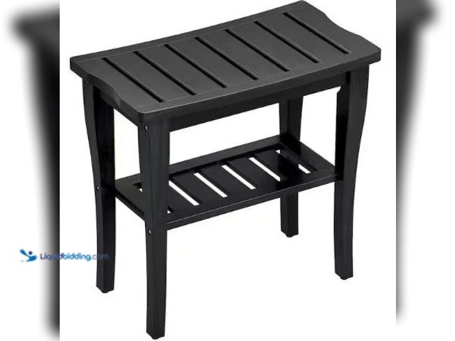 Lot 49-1625500 - Wudkey 15.7 in. Bamboo Shower Bench Stool with Storage Shelf in Black, Safety and Stability, Waterpr...