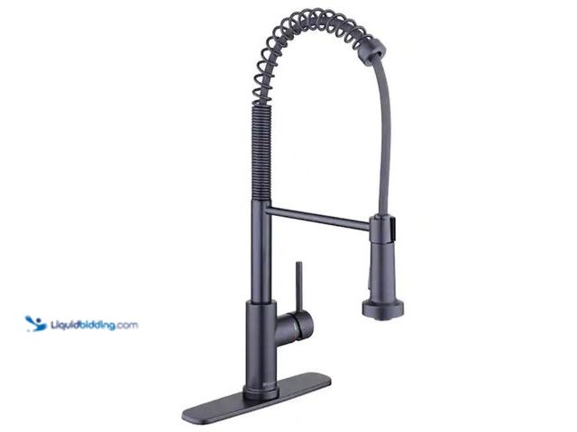 Lot 49-1631278 - Glacier Bay Paulina Single-Handle Spring Neck Pull Down Sprayer Kitchen Faucet in Matte Black, Model...