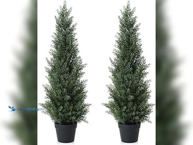 Lot 49-5407760 - 3FT Artificial Cedar Topiary Trees for Outdoors Potted Fake Cypress Trees Faux Evergreen Plants for ...