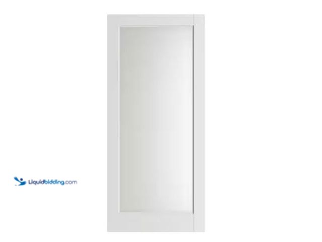 Lot 49-1625287 - SOCBAZZAR 32 in. x 80 in. 1-Lite Solid Core Frosted Glass White Primed Composite MDF Interior Door S...