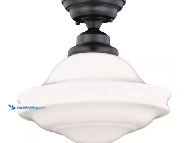 Lot 49-2006596 - VAXCEL Huntley 12-in W Bronze Farmhouse Schoolhouse Semi Flush Mount Ceiling Light White Glass, Mode...