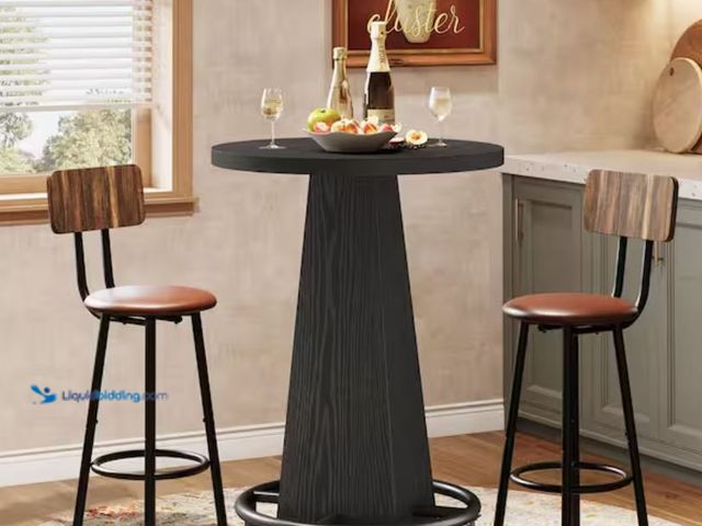 Lot 49-2001107 - TRIBESIGNS WAY TO ORIGIN Adan Black 37.4 in. Bar Height Round Bar Table Bistro Pub Table with Metal ...