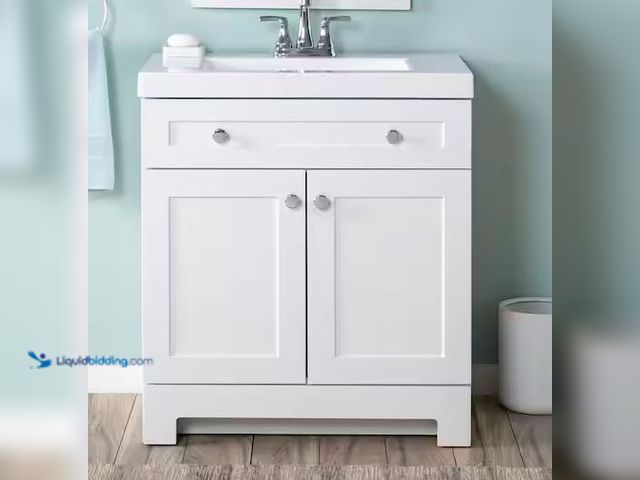 Lot 49-1568675 - Glacier Bay Everdean 31 in. Single Sink White Bath Vanity with White Cultured Marble Top (Assembled)...