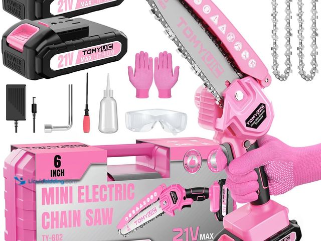 Lot 49-5413245 - Mini Chainsaw 6-Inch Battery Powered - Pink Cordless Electric Handheld Chainsaw with 2 Rechargeable ...