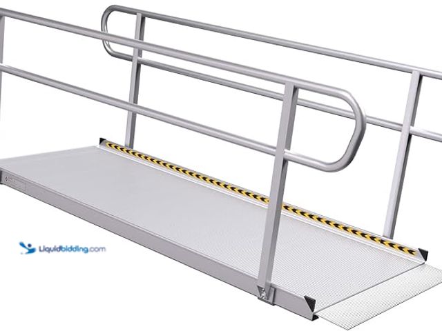 Lot 49-2022883 - KOLOTOOL Aluminum Wheelchair Ramp 8FT with Continuous Handrails, 1600 LBS, Easy Install, 36'' Tall H...