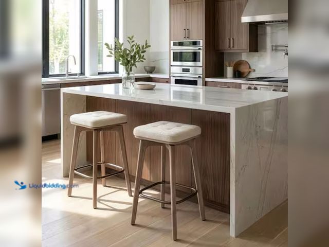 Lot 49-2001027 - Set of (2) Glamour Home Beckham 27 in. Beige Wood Counter Stool with Woven Fabric, Model # GHSTL-176...