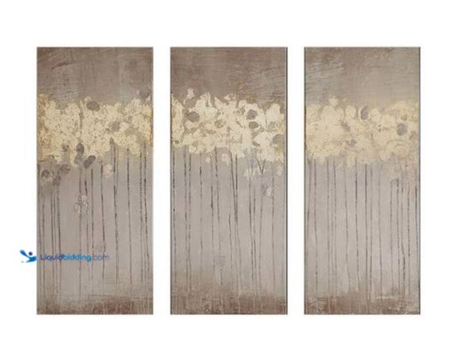 Lot 49-2006269 - 3-Piece Framed Taupe Art Print, Gold Foil Abstract Canvas Textured Wall Art Set 35 in. x 15 in., Mod...