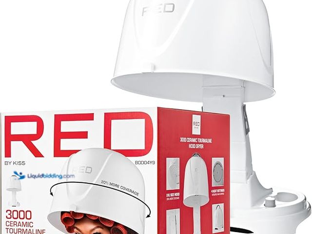 Lot 49-5433978 - Red by Kiss 3000 Ceramic Tourmaline Professional Hood Dryer, 4 Heat Settings Blow Dryer for Home & S...