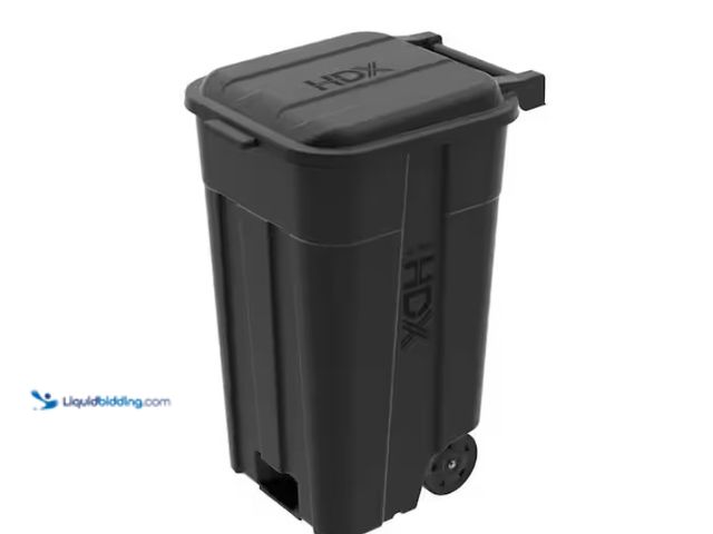 Lot 49-3433500 - Lot of (2) HDX 45 gal. Black Heavy Duty Outdoor Trash Can with Wheels and Attached Lid, Model # 999-...