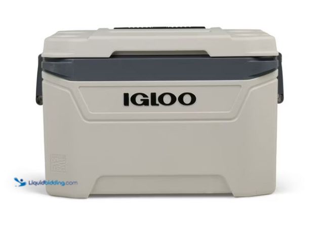 Lot 49-1631021 - Igloo Bone White and Gray 60-Quart Sunset Roller Cooler, Model # 14982421523, Slightly used, Scuffs/...