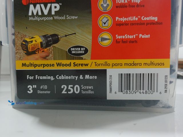 Lot 49-2024761 - Fasten Master MVP Coated Wood Torx Screw 3" #10 (250pcs). Model #298510242499. Unused.   Ref#LBRELIS...