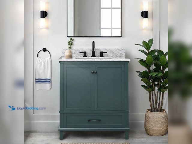 Lot 49-5541997 - Decorators Collection Merryfield 31 in. Single Sink Antigua Green Bath Vanity with White Carrara Mar...
