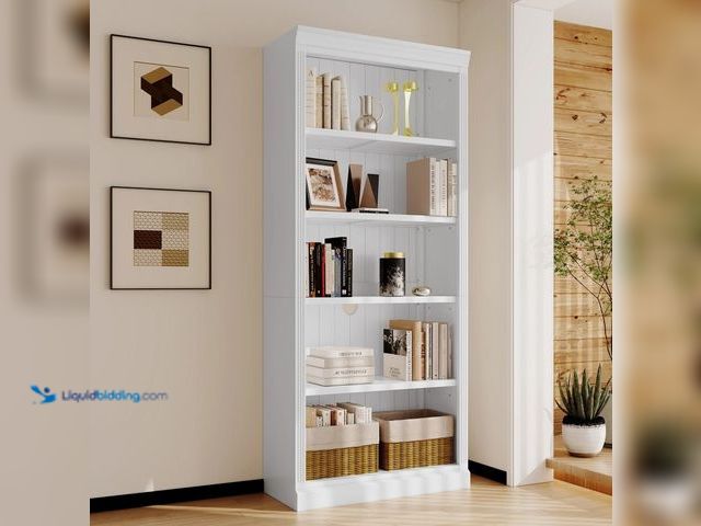 Lot 49-2022680 - 83.4 Inch White Bookcase, Adjustable 5 Tier Storage Shelf, White, Model # N751P191962K, MSRP $355.00...