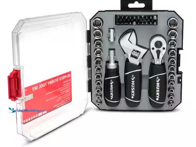 Lot 49-3639318 - Husky 1/4 in. and 3/8 in. Drive Stubby Ratchet and Socket Set (46-Piece), Model: H46PCSTS, Slightly ...