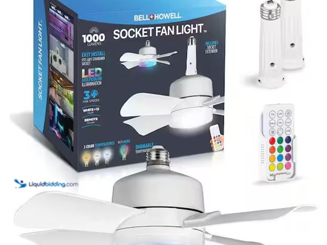 Lot 49-1568923 - Bell + Howell 15.7 in. Indoor White Ceiling Fan with Remote, RGB CCT LED Light, Socket Model # 2478Q...