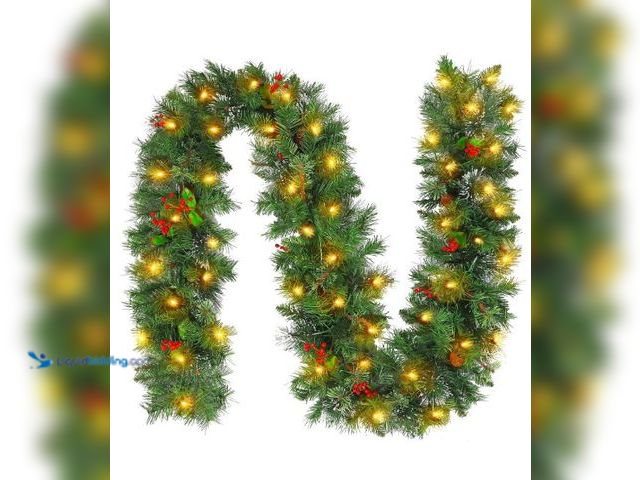 Lot 49-1544874 - Hykolity 9 ft. Pre-lit Christmas Garland with 50 Warm White Lights, Artificial Garland with Timer, 2...