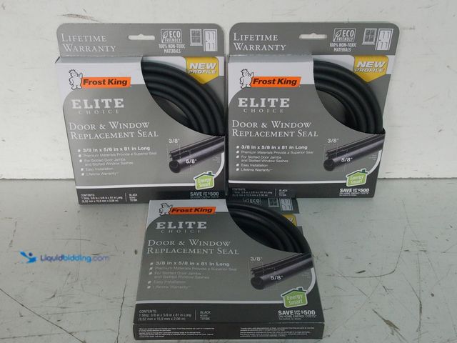 Lot 49-3617046 - Set of (3) Frost King 1/2 in. x 1/2 in. x 81 in. Elite Black Lifetime Bulb Shape Door Weatherseal Re...