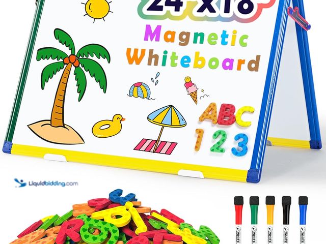 Lot 49-5410753 - SWANCROWN Magnetic Board for Kids - Tabletop White Board for Children- 24x18 Inch Double Sided Folda...