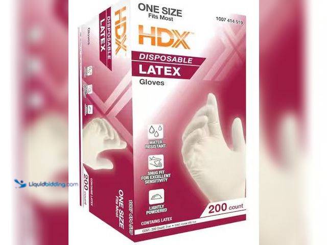 Lot 49-5460975 - HDX
White Disposable Latex Cleaning Gloves (200 Ct One Size Fits Most) Internet # 330043738
Model ...