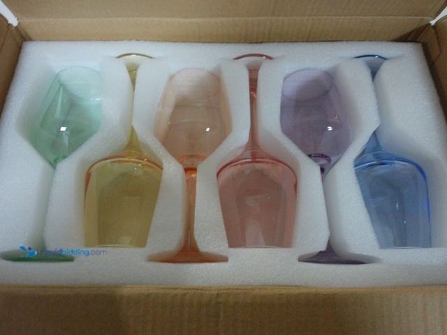 Lot 49-3482758 - SUNNOW 12 Ounce Multicolor Crystal Wine Glass, for Home Dinning, Bar and Party, Set of 6 Model #B0BD...