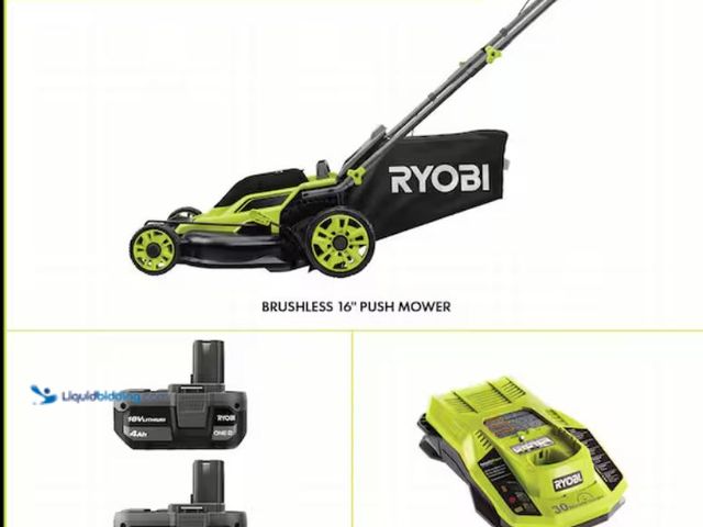 Lot 49-1631069 - RYOBI ONE+ HP 18V Brushless 16 in. Cordless Battery Walk Behind Push Lawn Mower with (2) 4.0 Ah Batt...