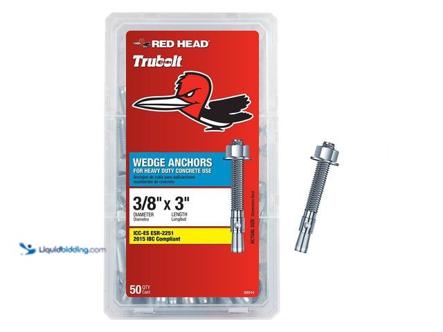 Lot 49-5413446 - Red Head
3/8 in. x 3 in. Zinc-Plated Steel Hex Nut-Head Concrete Wedge Anchors (50-Pack) (2packs) N...