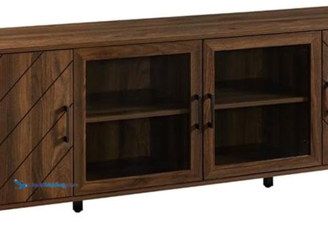 Lot 49-5538986 - Walker Edison Harper Modern 4 Door Herringbone TV Stand for TVs up to 80 Inches 70 Inch Dark Walnut....