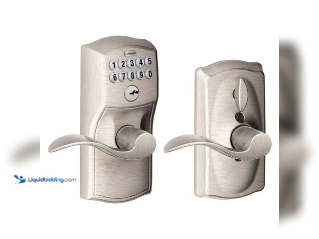Lot 49-5413873 - Schlage
Camelot Satin Nickel Electronic Keypad Door Lock with Accent Handle and Flex Lock USED
