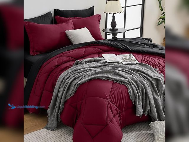 Lot 49-3472584 - HEVUMYI Red & Black King Comforter Set - 7-Piece All Season Bed in a Bag King, Ultra Soft Burgundy B...