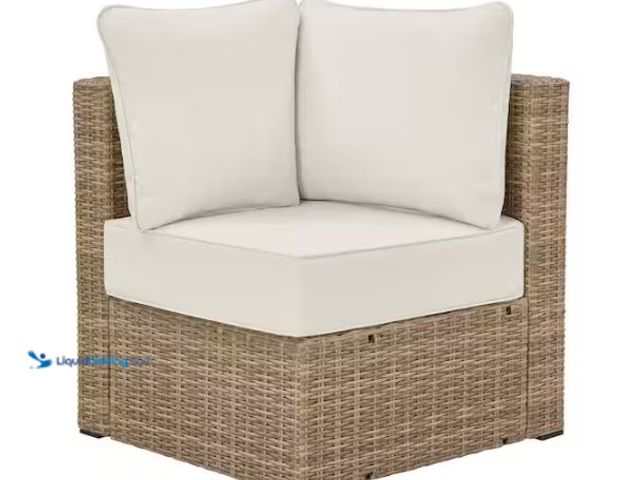 Lot 49-1624661 - Hampton Bay Crystal Ridge Wicker Outdoor Modular Sectional Corner Chair with Almond CushionGuard Cus...